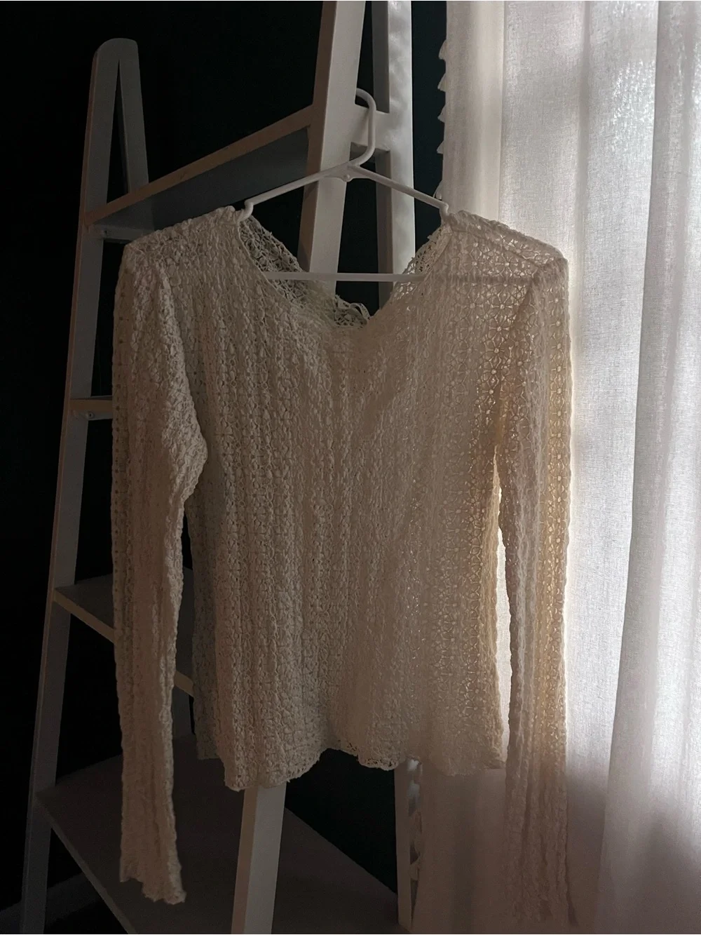Free People Cream Open-Knit Long Sleeve Top